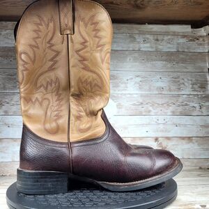 Justin Western Cowboy Boots Mes Size 8 Brown Burgundy Leather Comfort Outdoor